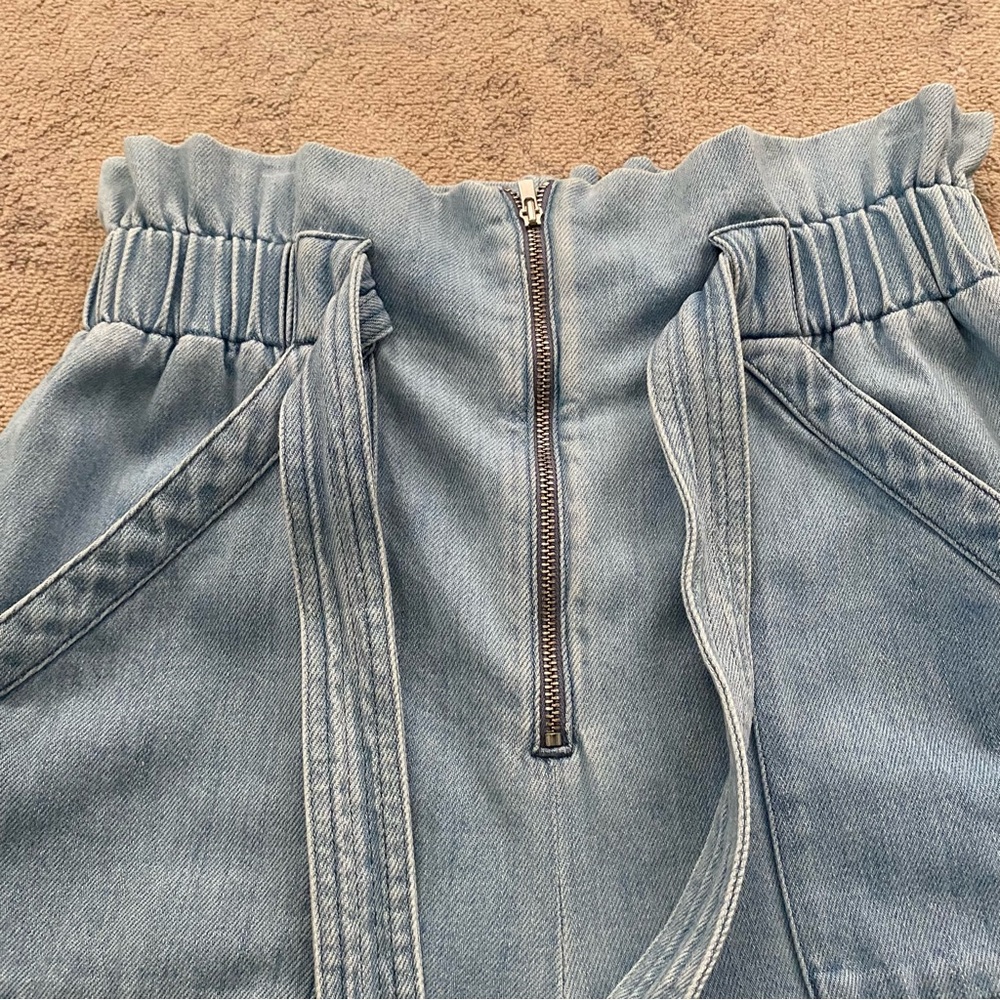 Sezane Anthon Trouser FR 40 US 8 100% Cotton Light Wash Blue Paper Bag Waist - Picture 3 of 14
